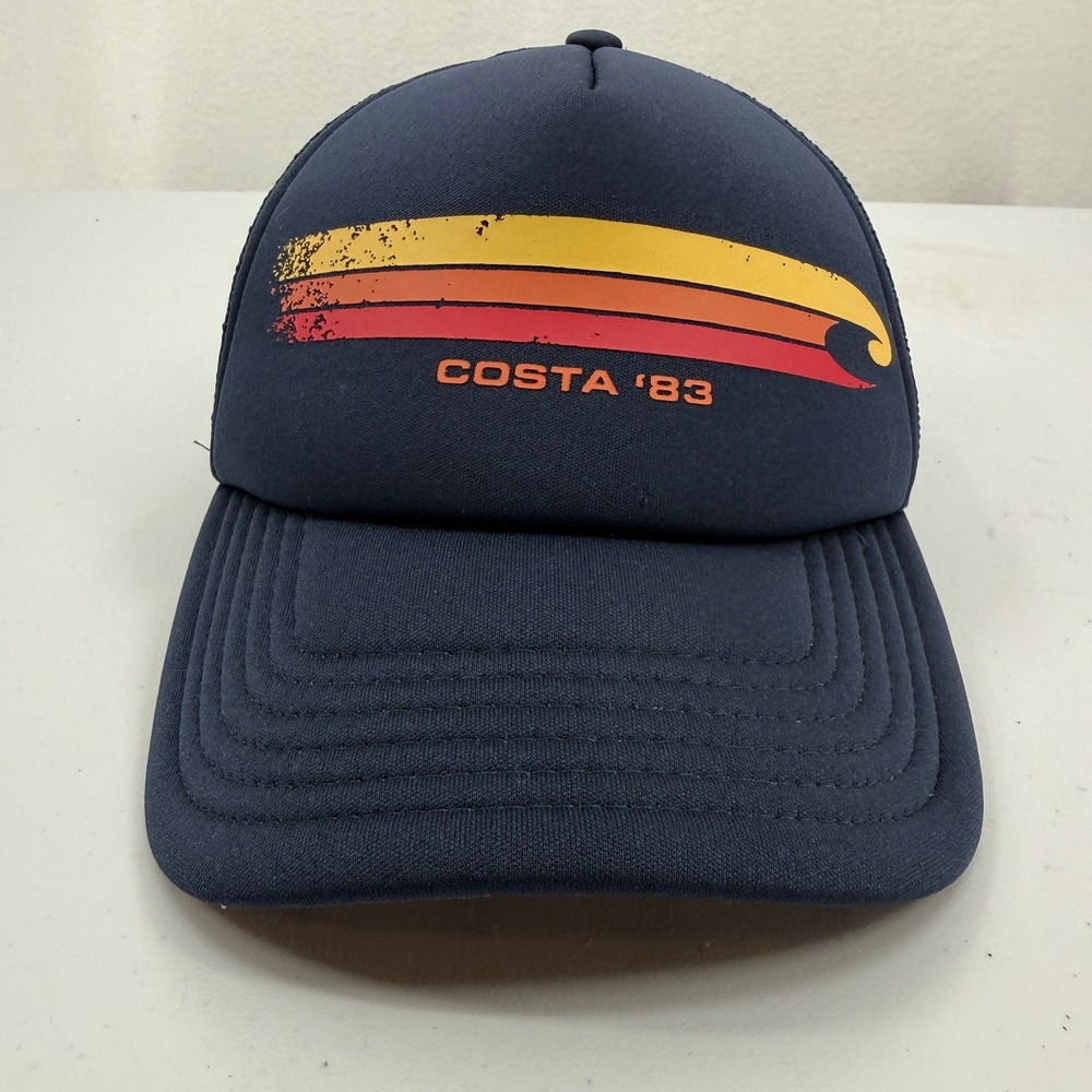 Costa Del Mar 83 Trucker Hat Mens OSFM Navy Blue Retro Sunset Stripe Snapback
